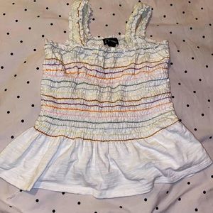 Cat and Jack- cream and rainbow cropped ruffled shirt